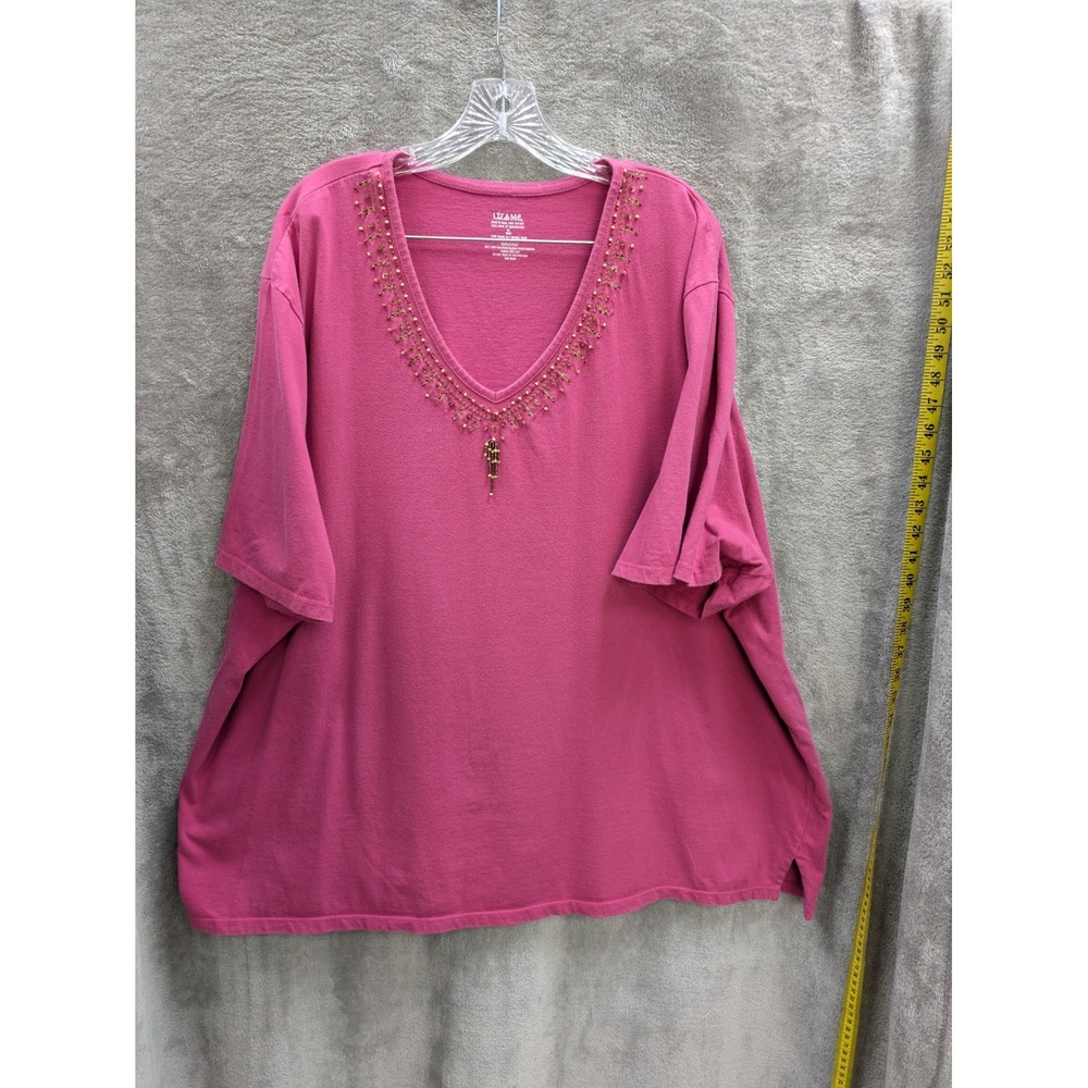 Women's‎ Plus Size Top Beaded Neckline Casual Pink